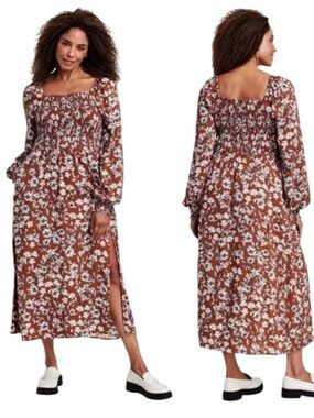 NWT La Ligne x Target Rust Floral Smocked Midi Dress Puff Sleeve 1X